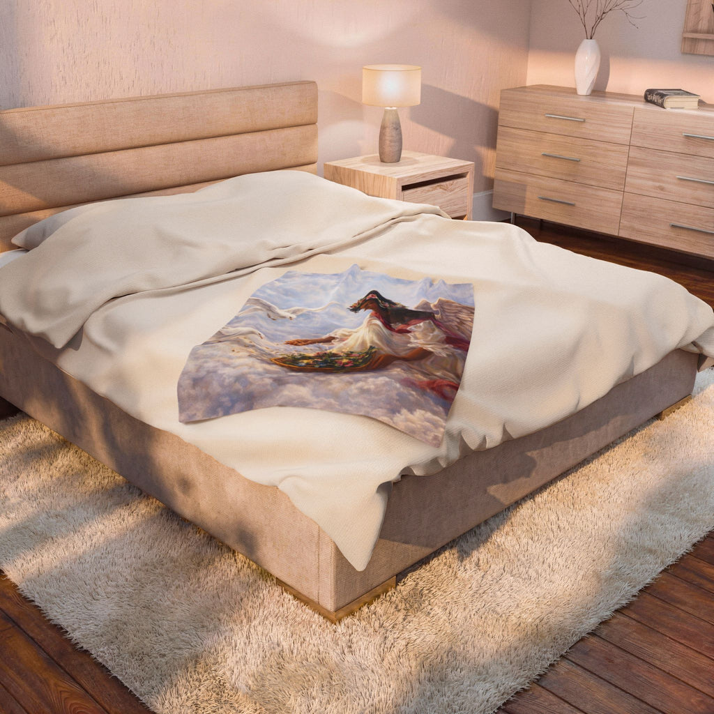 Angel in Clouds Velveteen Plush Blanket – Serene Floral Guardian Throw