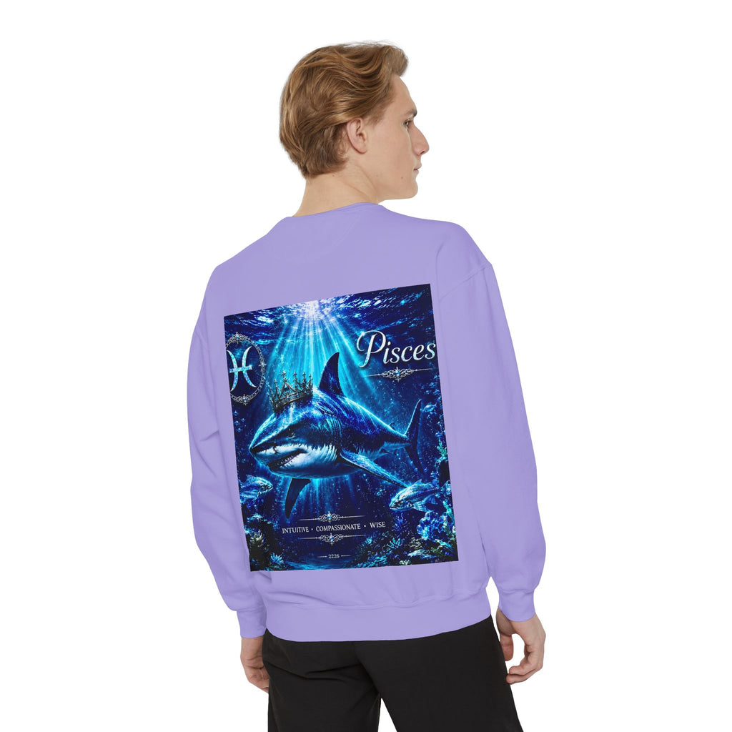 Pisces Zodiac Sweatshirt — Cosmic Blue Pisces Shark Astrological Crewneck