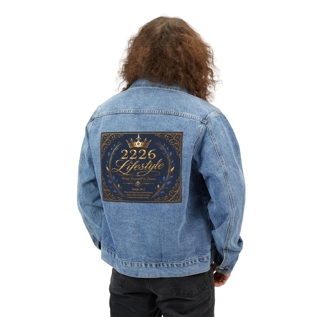Men's Denim Jacket with 2226 Lifestyle Back Patch — Vintage Crown Graphic Jacket