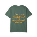 I Am God’s Masterpiece T-Shirt — Gold Script Faith Tee (Psalms 139:14)