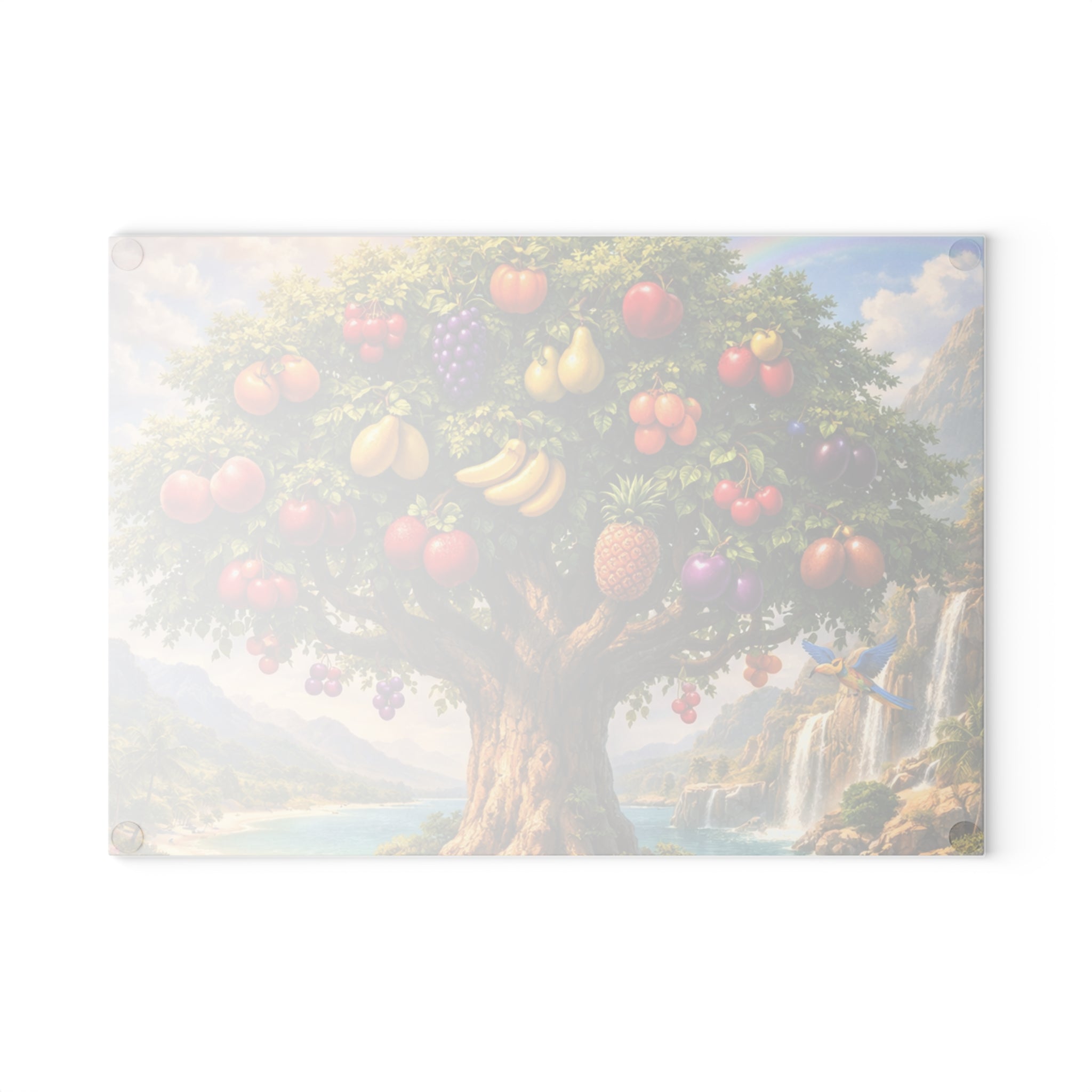 Colorful Fruit Tree Tempered Glass Cutting Board — Decorative Orchard Kitchen Board