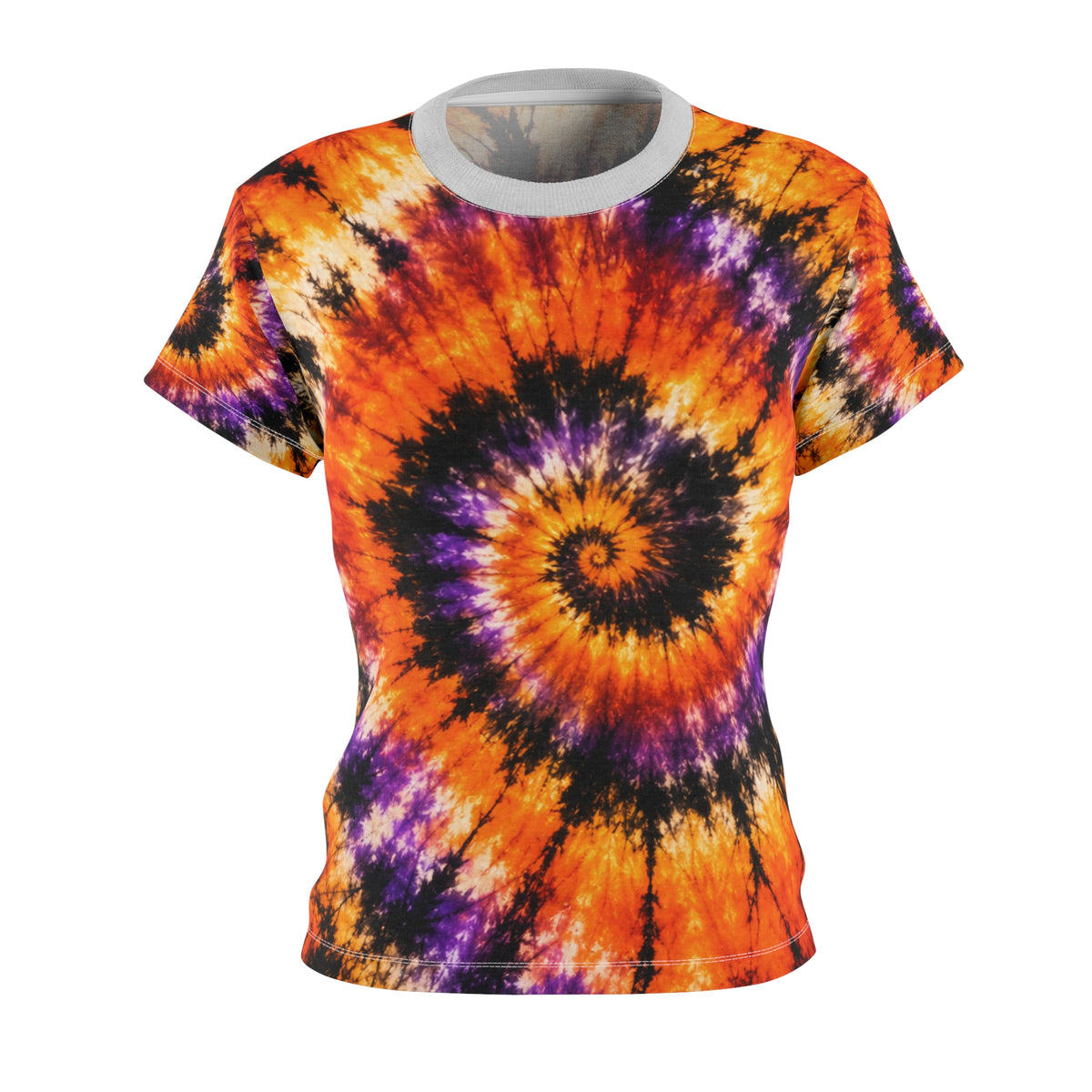 Tie-Dye Spiral Women's Tee — Orange Purple Halloween Vibe