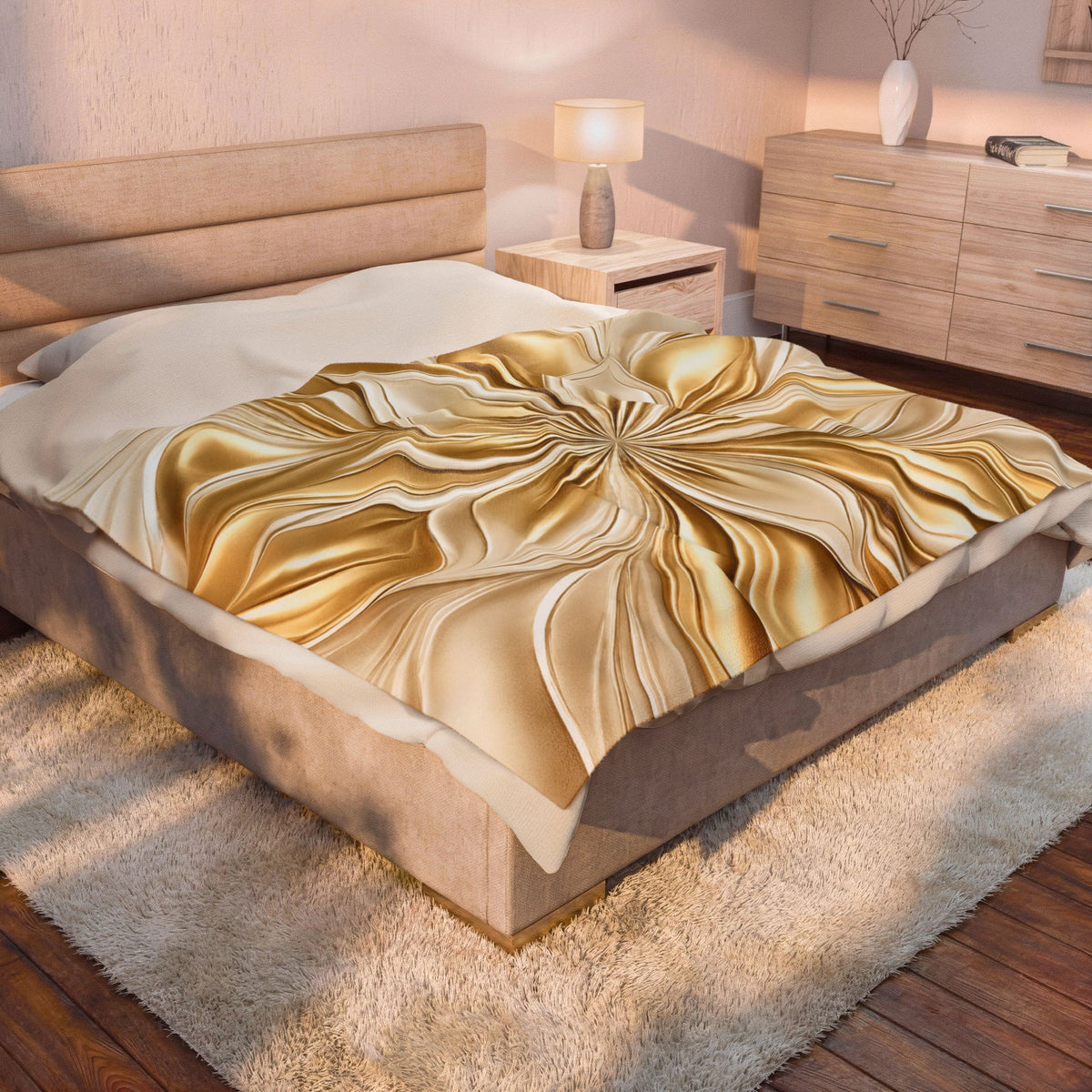 Gold Embossed Floral Velveteen Plush Blanket