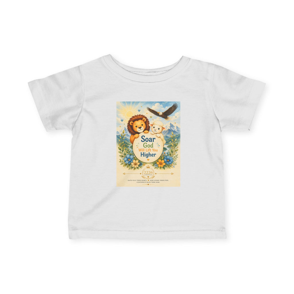 Infant Tee - "Soar God Higher" Cute Lion & Dove Christian Baby Shirt