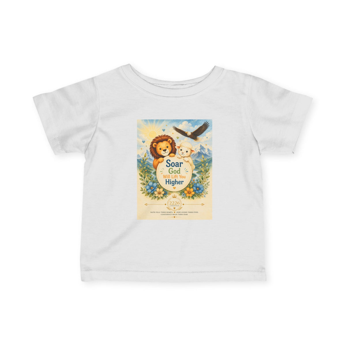 Infant Tee - "Soar God Higher" Cute Lion & Dove Christian Baby Shirt