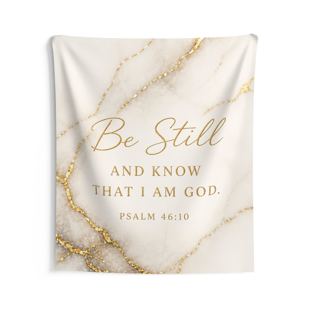 Be Still Psalm 46:10 Wall Tapestry — Marble Gold Christian Decor