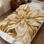 Golden Floral Velveteen Plush Blanket — Luxurious Soft Throw for Home, Gifts & Holidays
