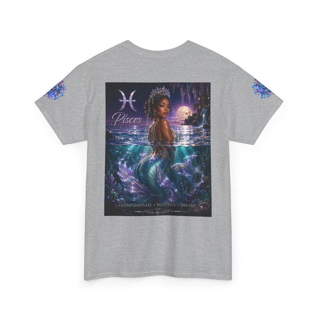 Pisces Mermaid T‑Shirt — Zodiac Art Tee with Night Sea Illustration