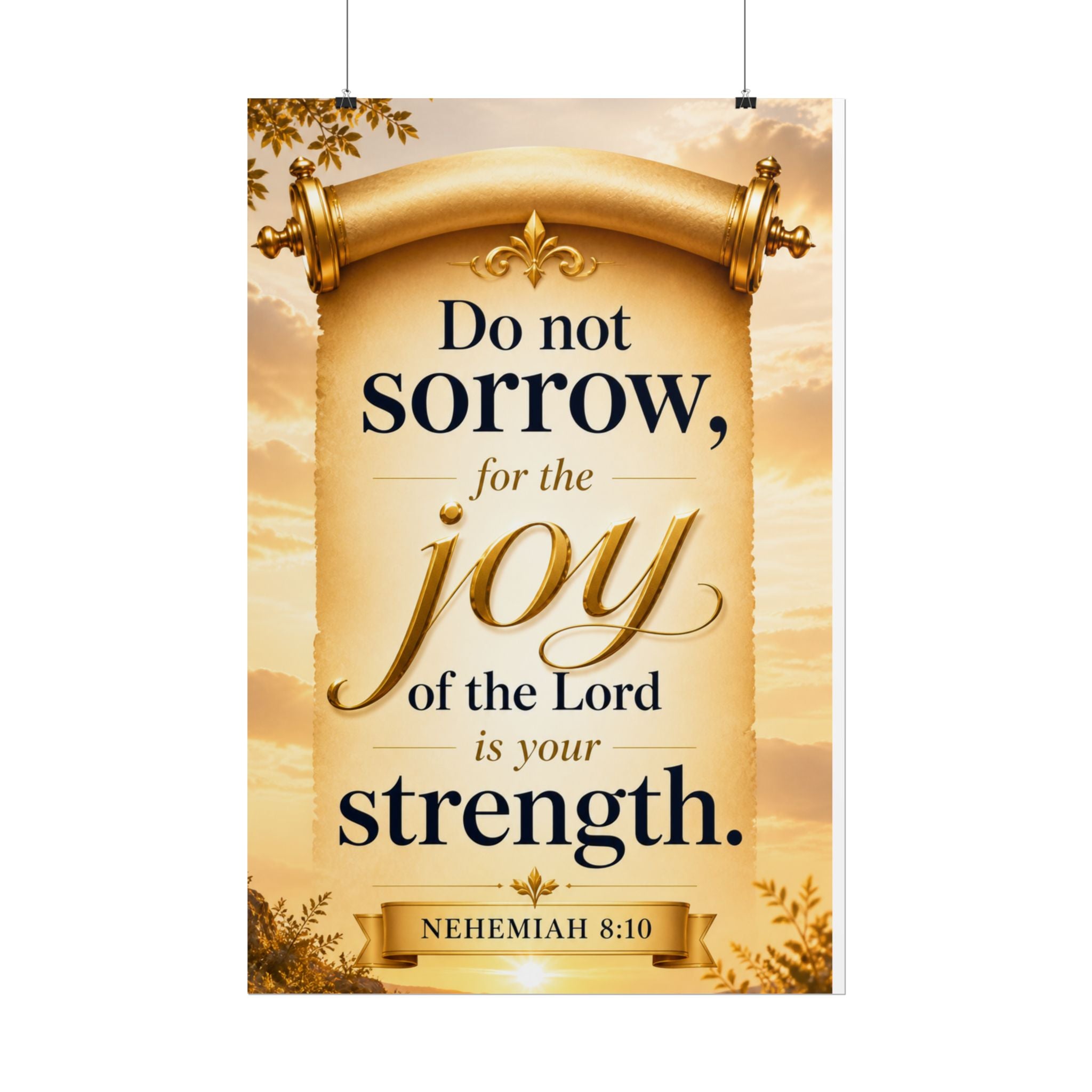 Religious Poster - "Do Not Sorrow, for the Joy of the Lord is Your Strength" (Nehemiah 8:10) rolled poster