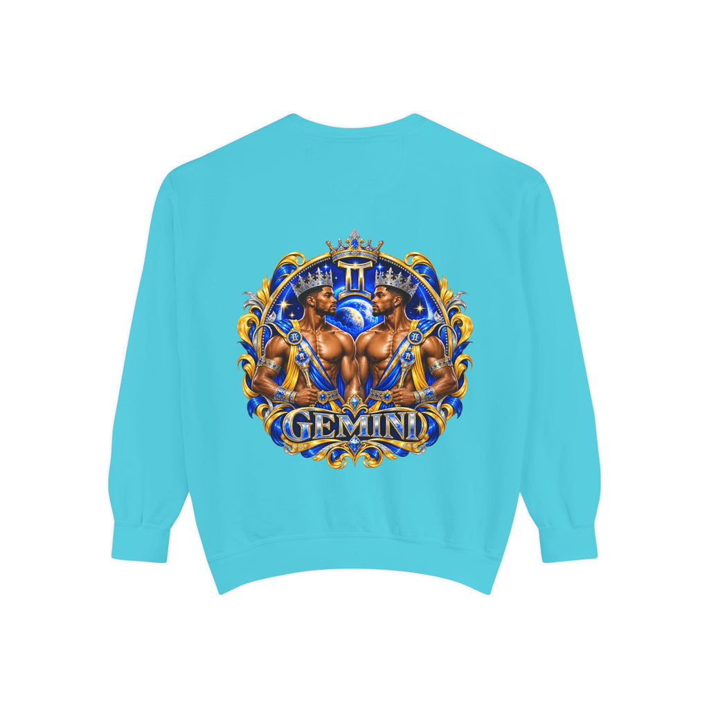 Gemini Zodiac Sweatshirt — Ornate Gold & Blue Gemini Crest