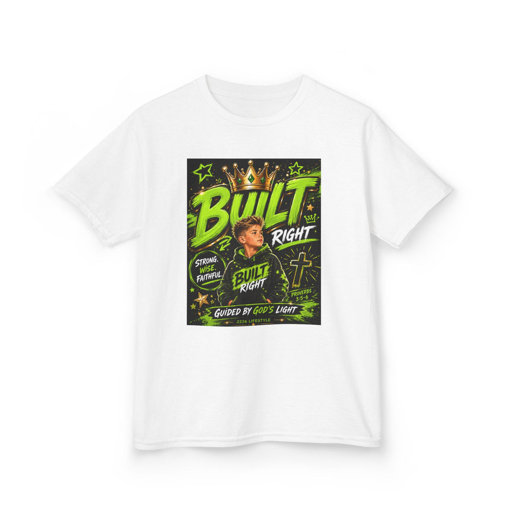 Kids Tee — "Built Right" Christian Graphic T‑Shirt (Faith, Crown & Cross Design)