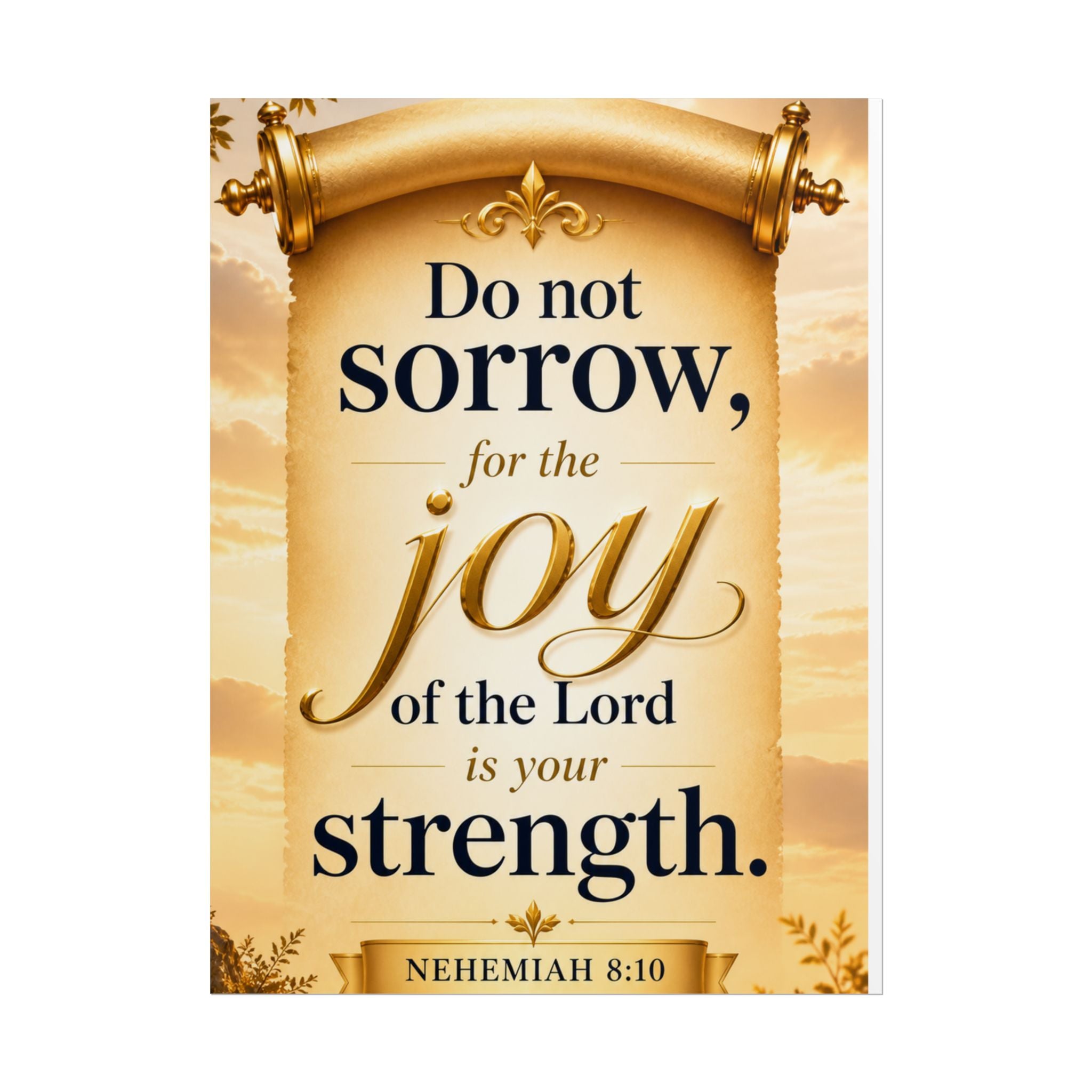 Religious Poster - "Do Not Sorrow, for the Joy of the Lord is Your Strength" (Nehemiah 8:10) rolled poster