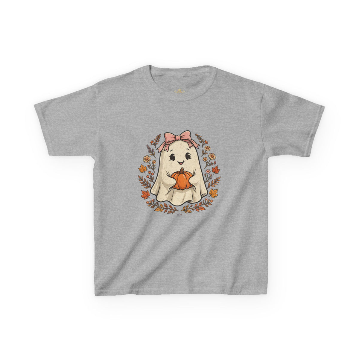 Kids Halloween Tee — Cute Ghost Holding Pumpkin "Spooky Season"