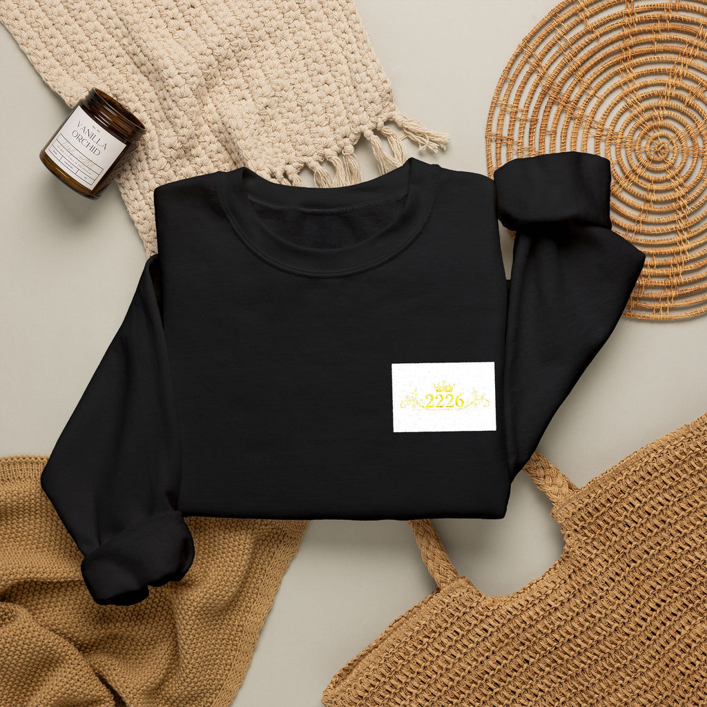 Crewneck Sweatshirt — Tiny Golden Crest Chest Patch