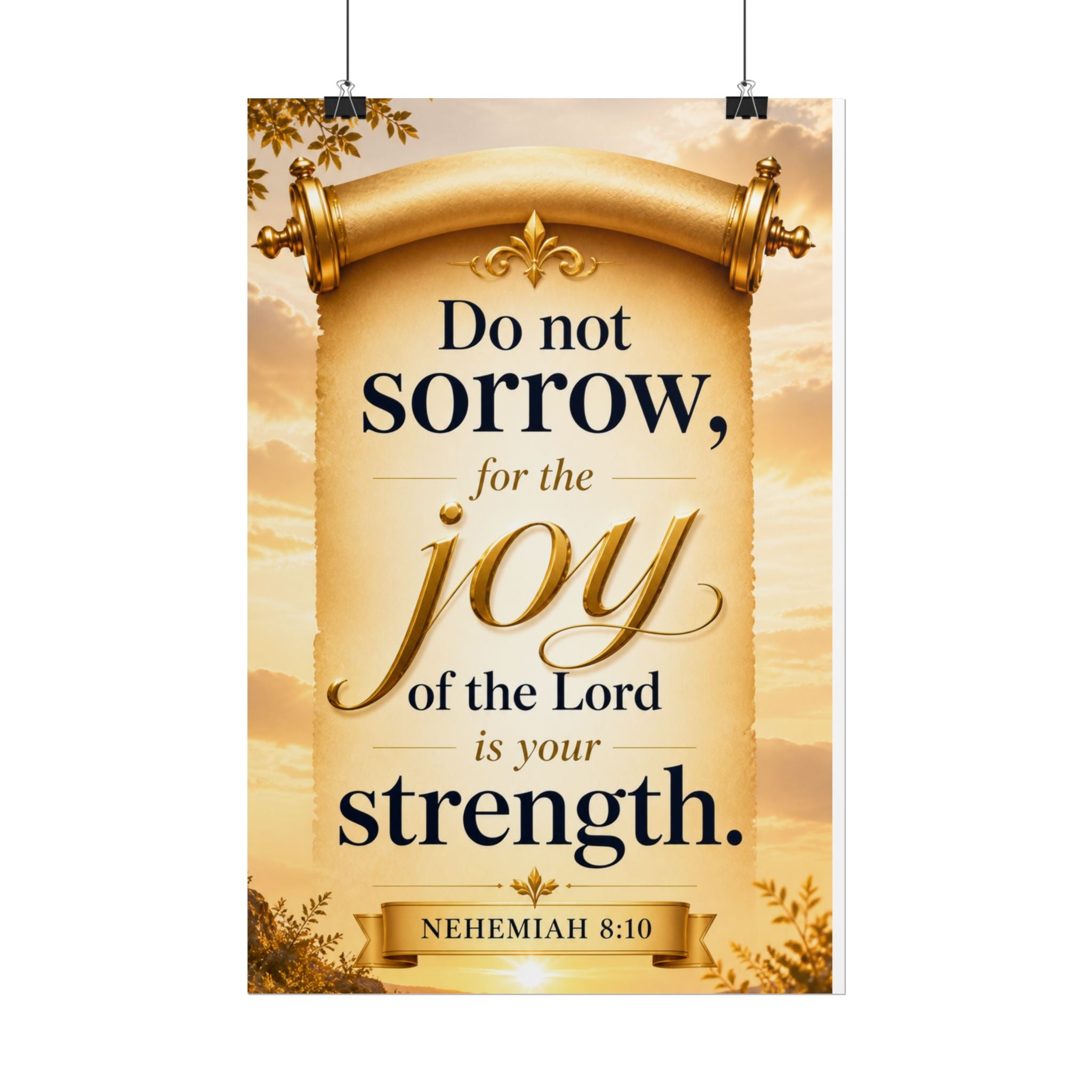 Religious Poster - "Do Not Sorrow, for the Joy of the Lord is Your Strength" (Nehemiah 8:10) rolled poster