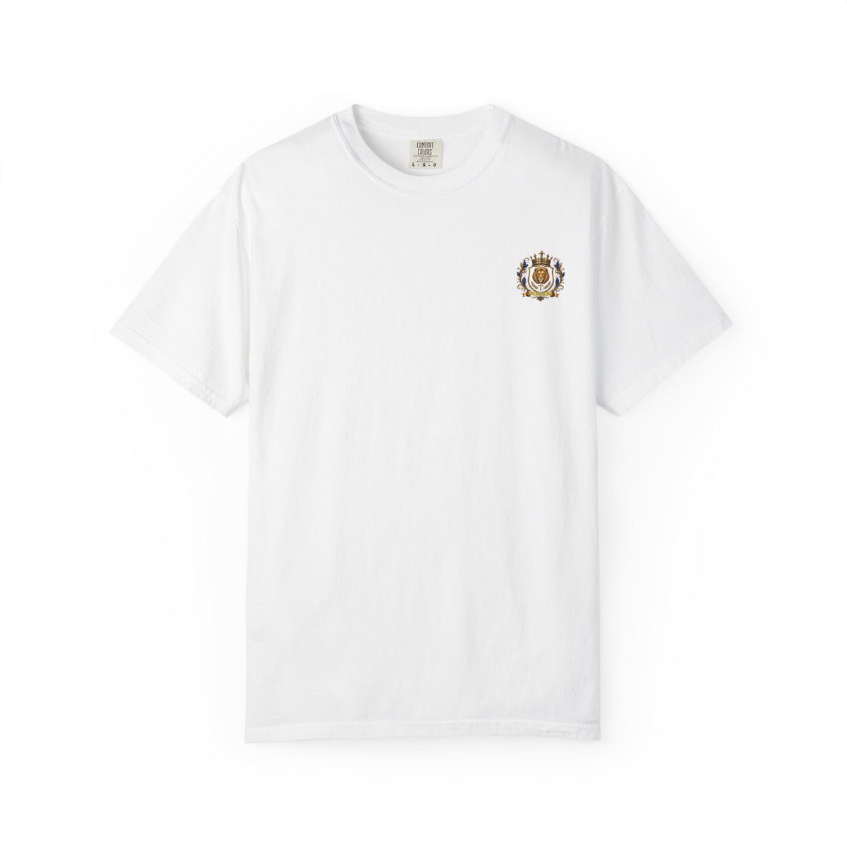 Lion Crest T-Shirt — Regal Crowned Lion with "Faith • Purpose • Peace" Back Graphic