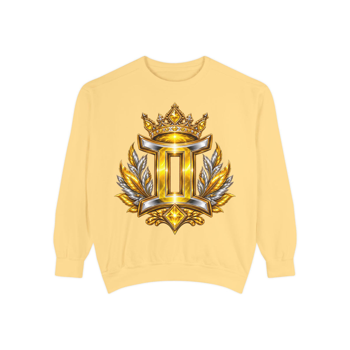 Gemini Zodiac Sweatshirt — Ornate Gold & Blue Gemini Crest