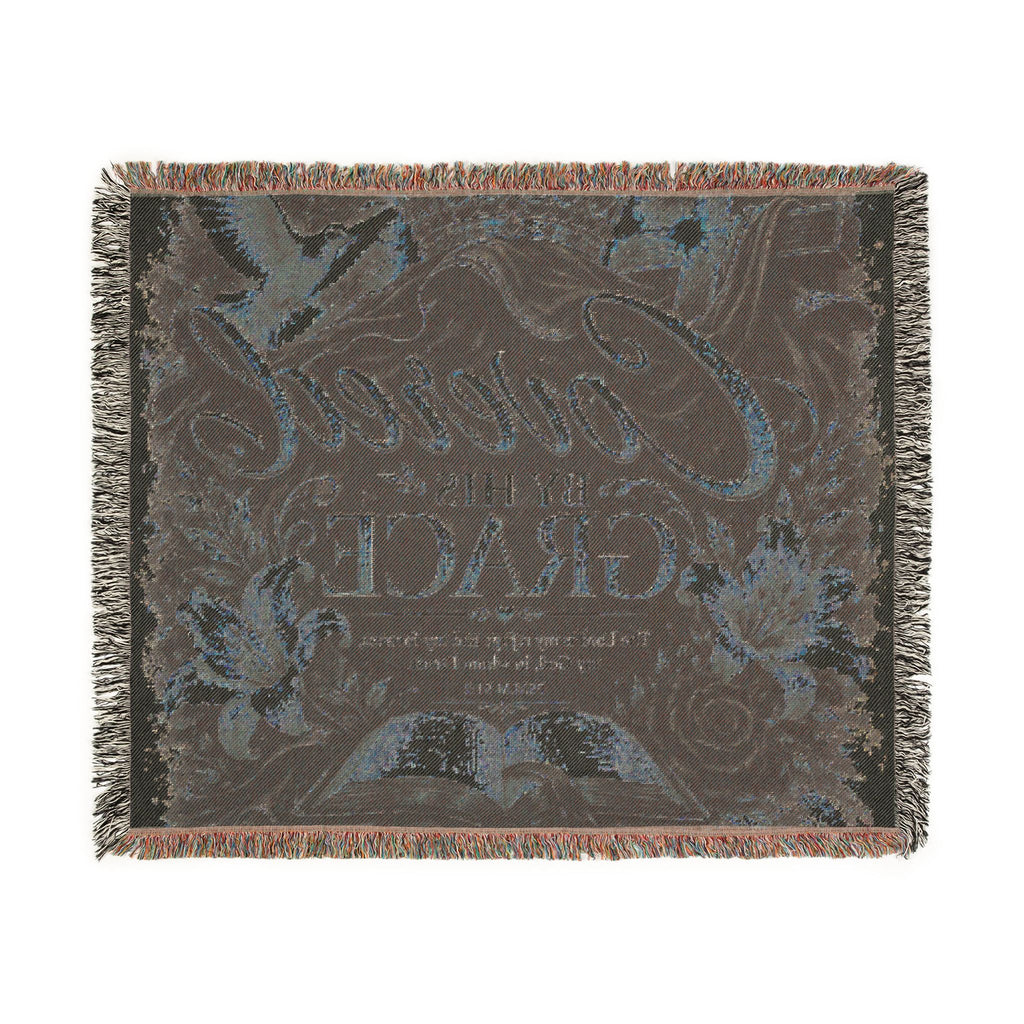 Covered by His Grace Woven Blanket — Inspirational Christian Throw with Floral Bible Design