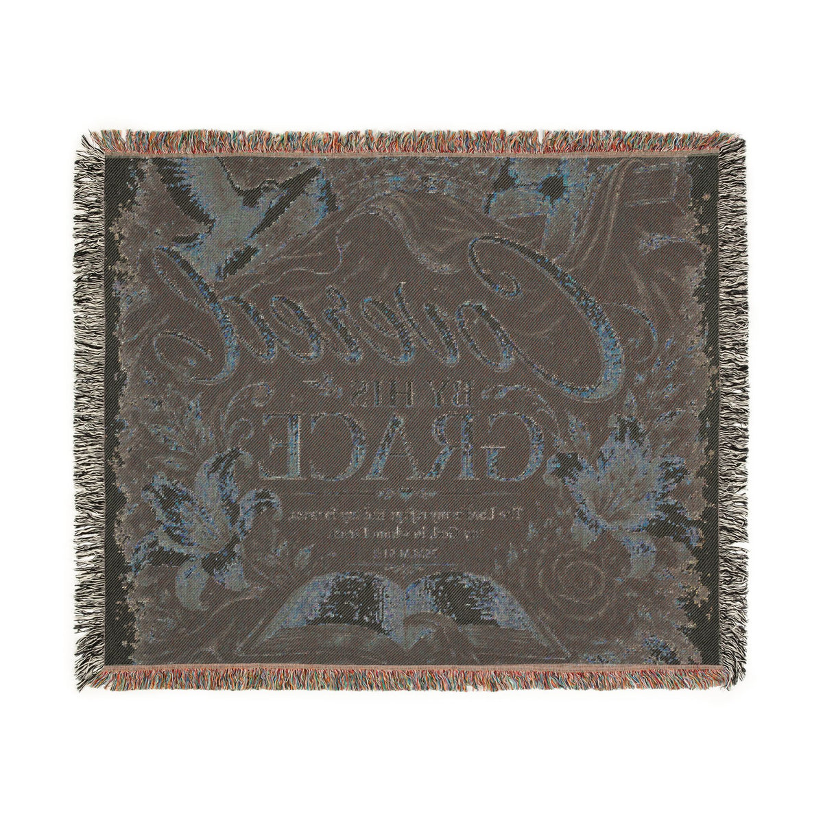 Covered by His Grace Woven Blanket — Inspirational Christian Throw with Floral Bible Design