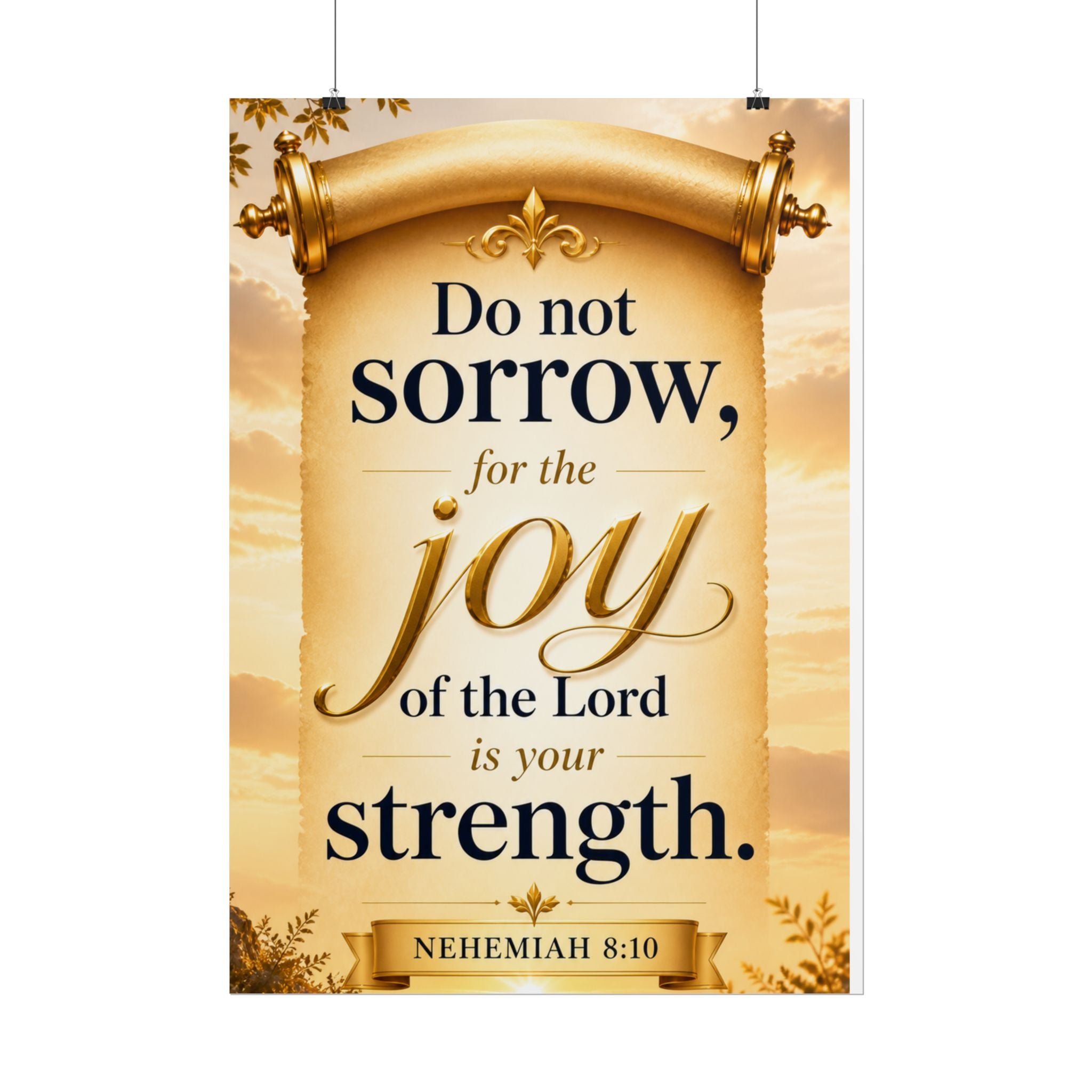 Religious Poster - "Do Not Sorrow, for the Joy of the Lord is Your Strength" (Nehemiah 8:10) rolled poster