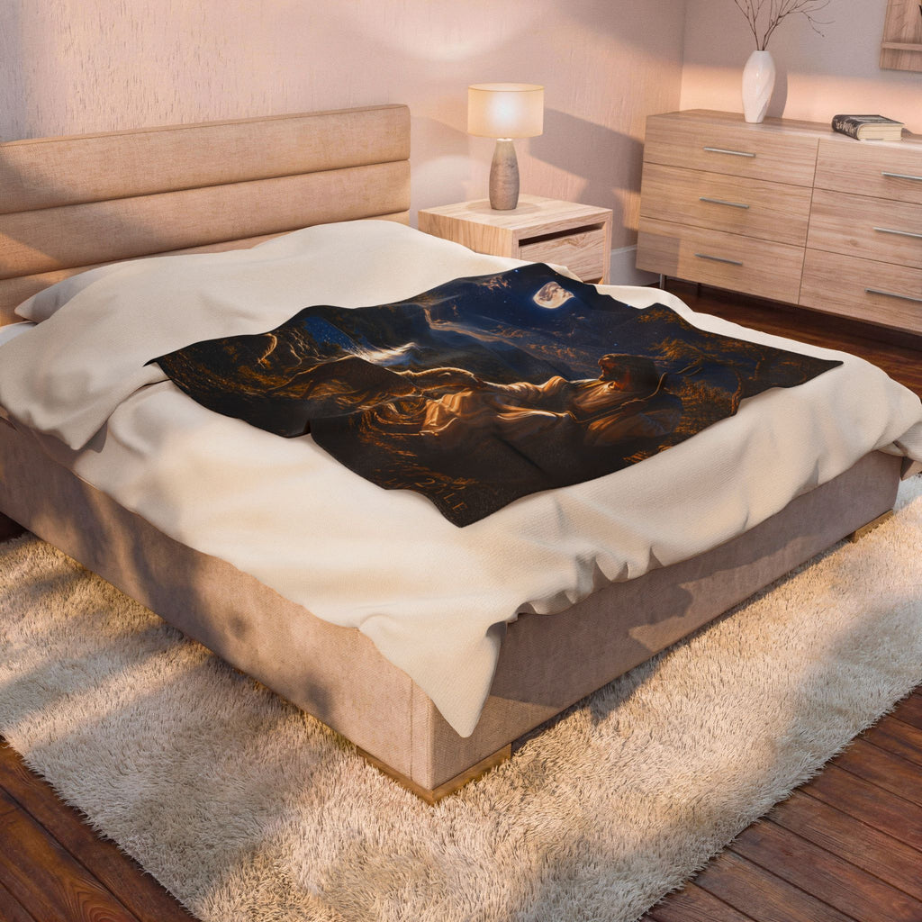 Jesus with Lamb Velveteen Plush Blanket — Shepherd Comfort Throw for Christian Gifts & Christmas