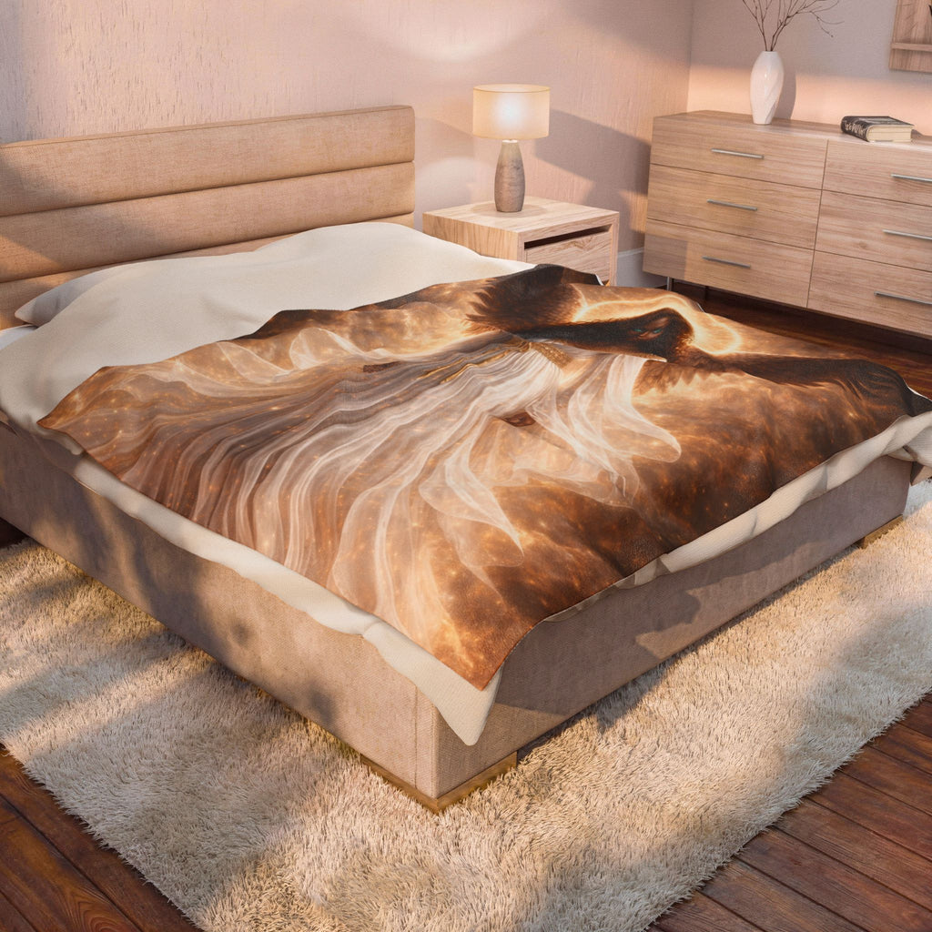 Angel of Light Velveteen Plush Blanket — Ethereal Golden Halo Throw for Spiritual Comfort, Gift