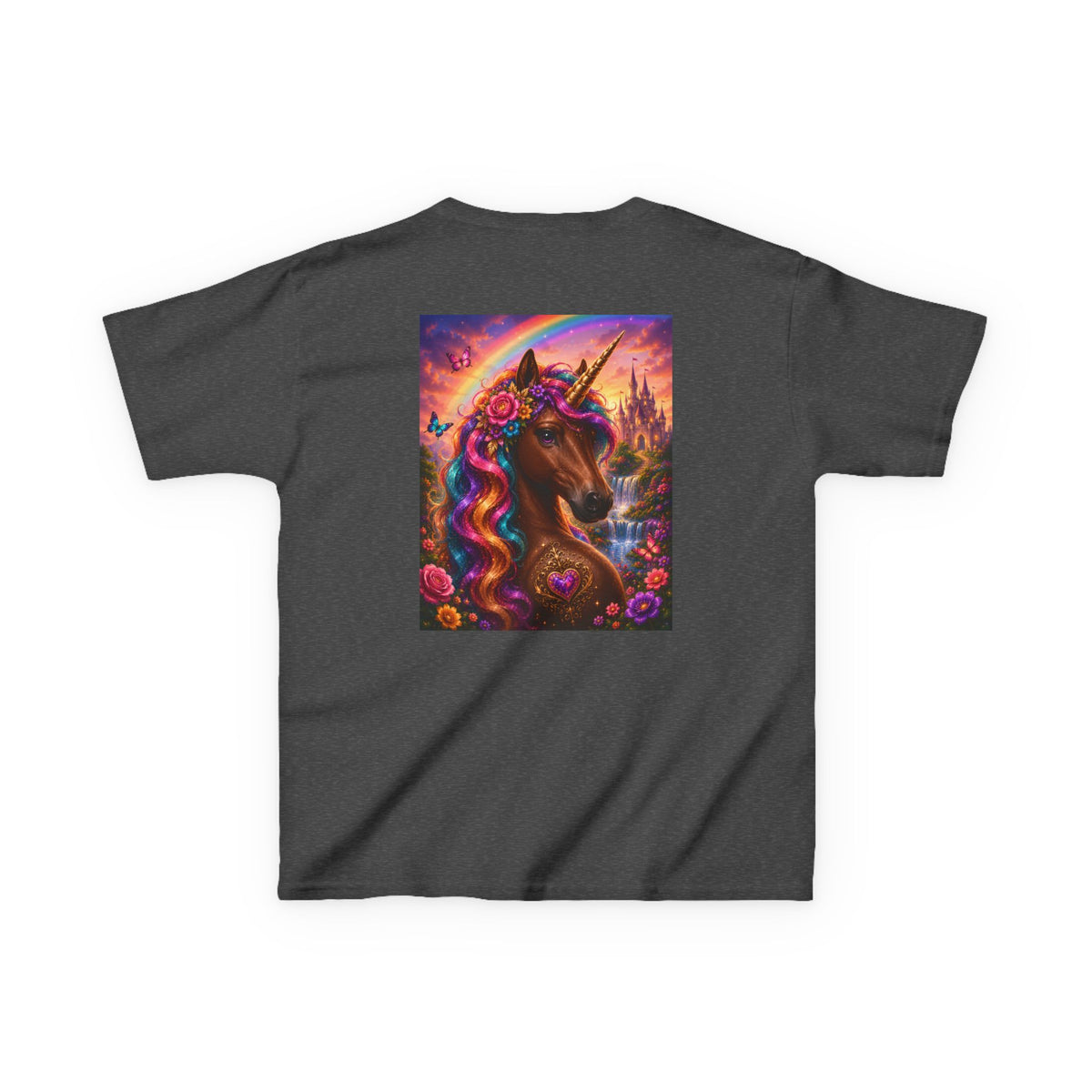Kids Brown Unicorn Tee — Rainbow Fantasy Magical Horse Shirt
