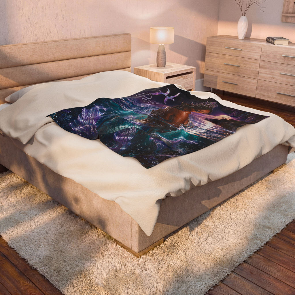Pisces Mermaid Velveteen Plush Blanket – Zodiac Moonlit Ocean Throw
