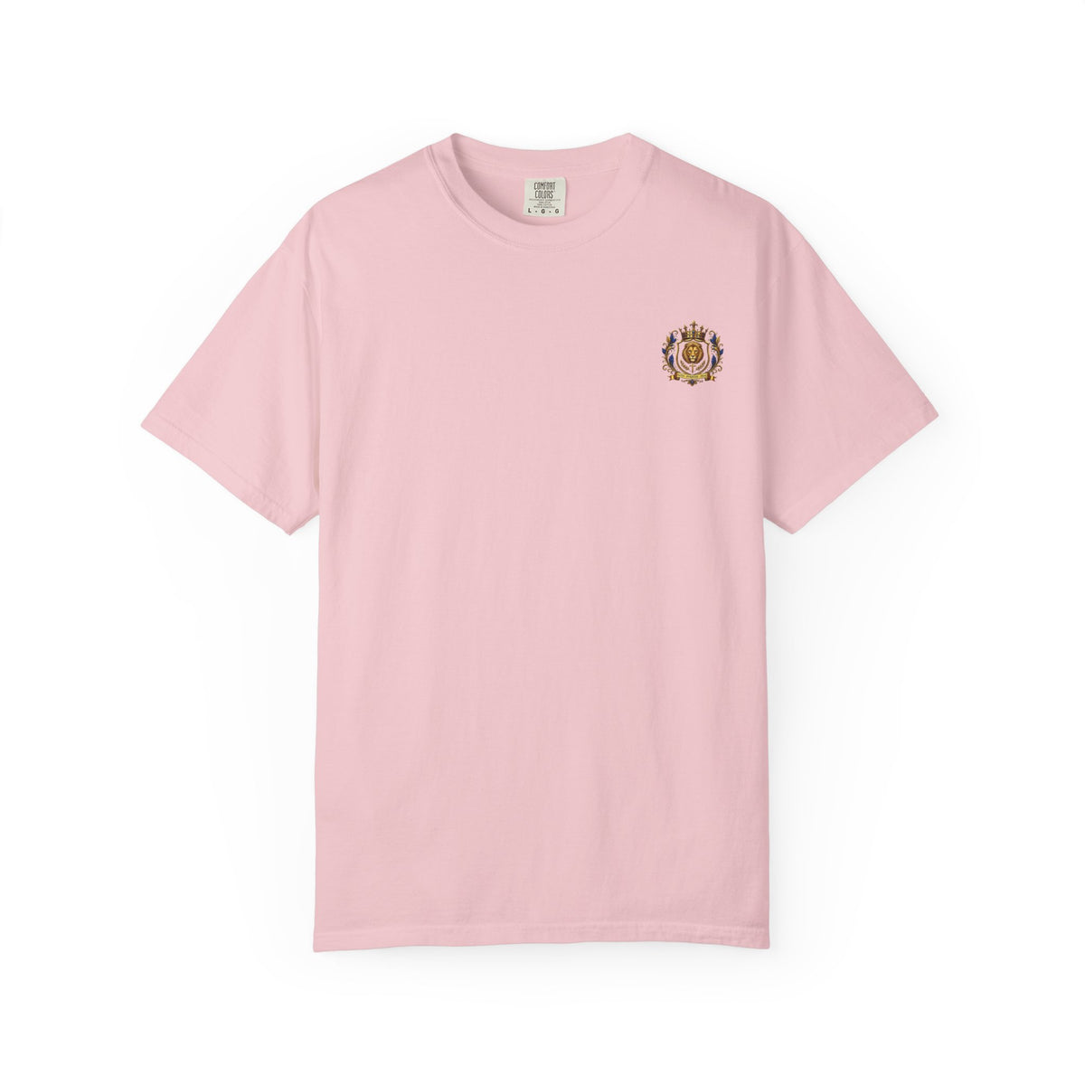 Lion Crest T-Shirt — Regal Crowned Lion with "Faith • Purpose • Peace" Back Graphic