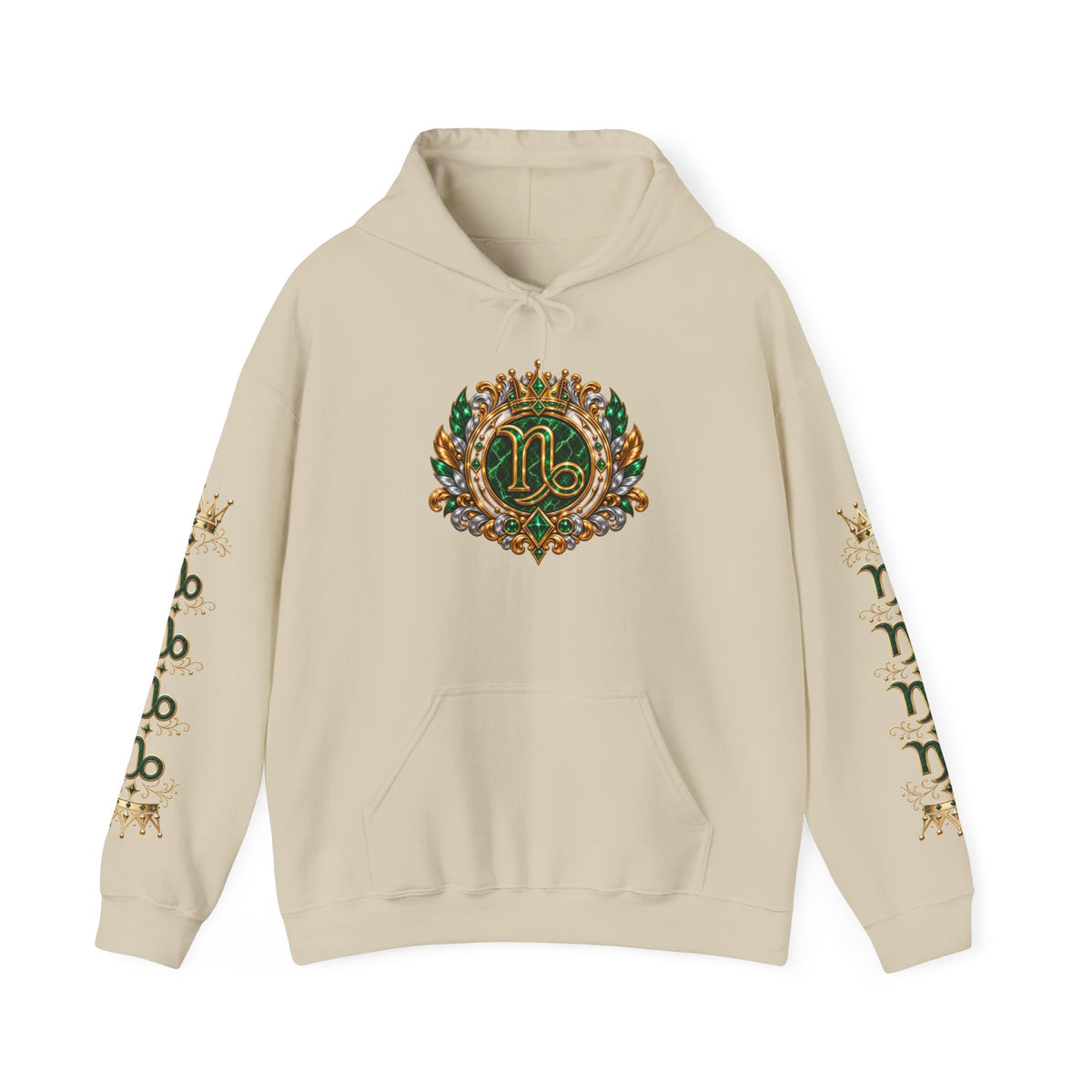 Capricorn Zodiac Crest Hoodie — Ornate Zodiac Virgo Emblem Hooded Sweatshirt