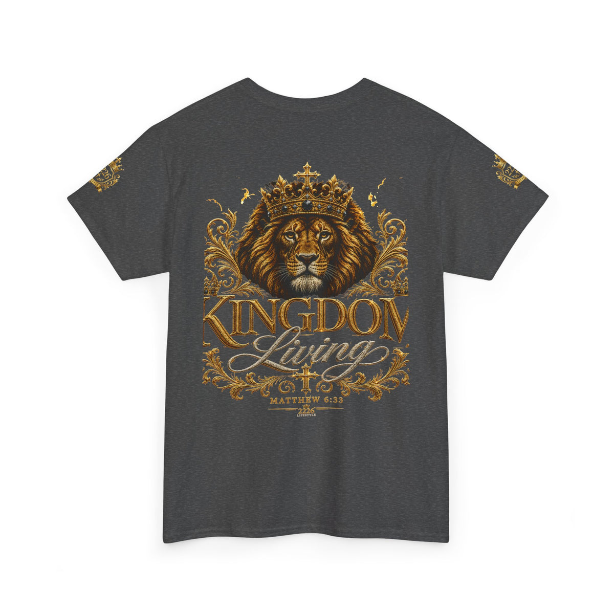 Kingdom Living Lion Tee — Regal Crowned Lion Graphic T-Shirt (Matthew 6:33)