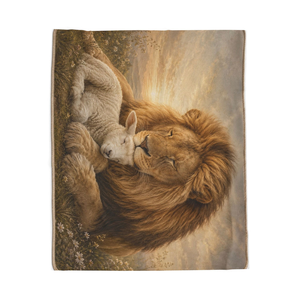 Lion & Lamb Velveteen Plush Blanket — Soft Cozy Animal Lover Throw