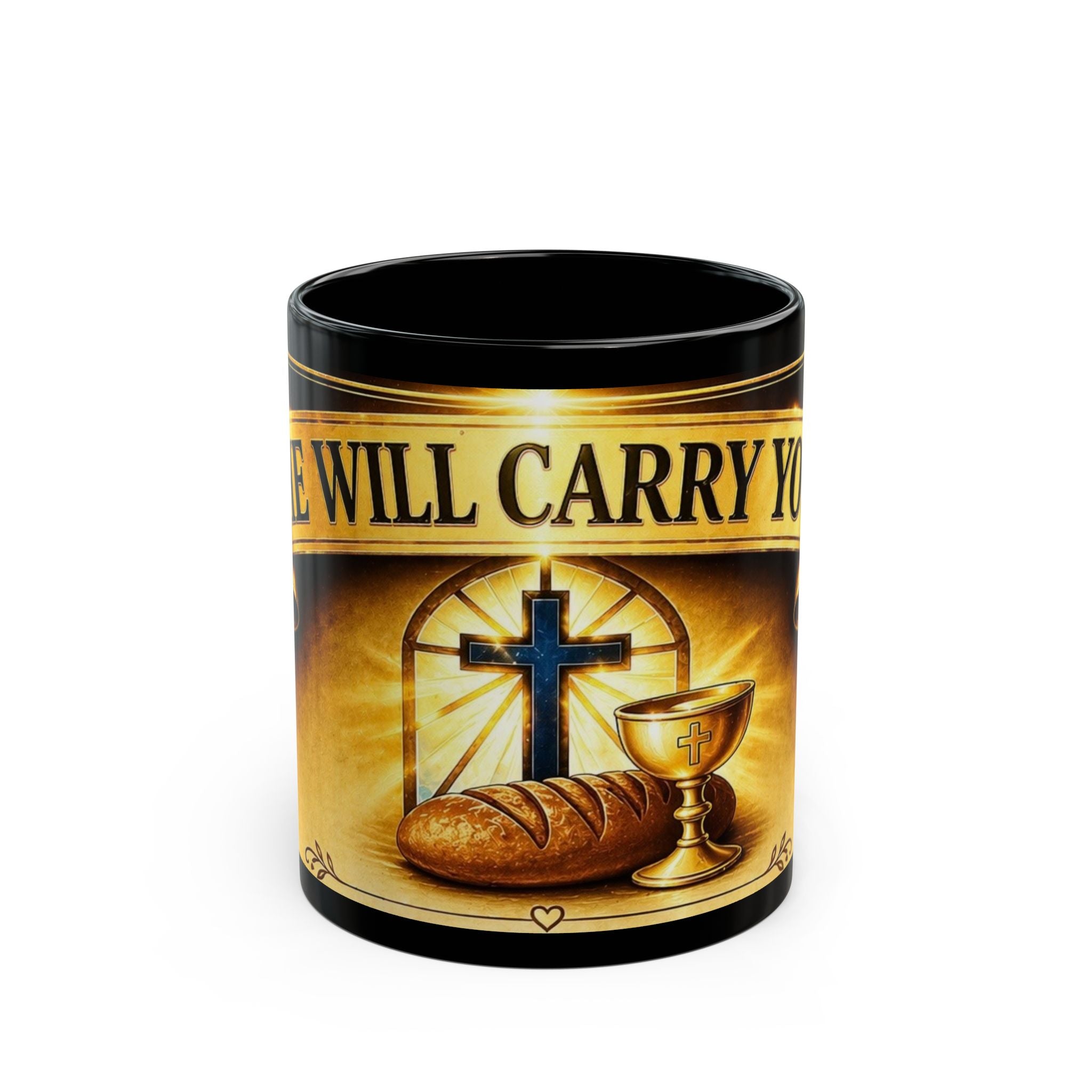 Christian Communion Mug - "We Will Carry You" Religious Coffee Cup (Black, 11oz/15oz)