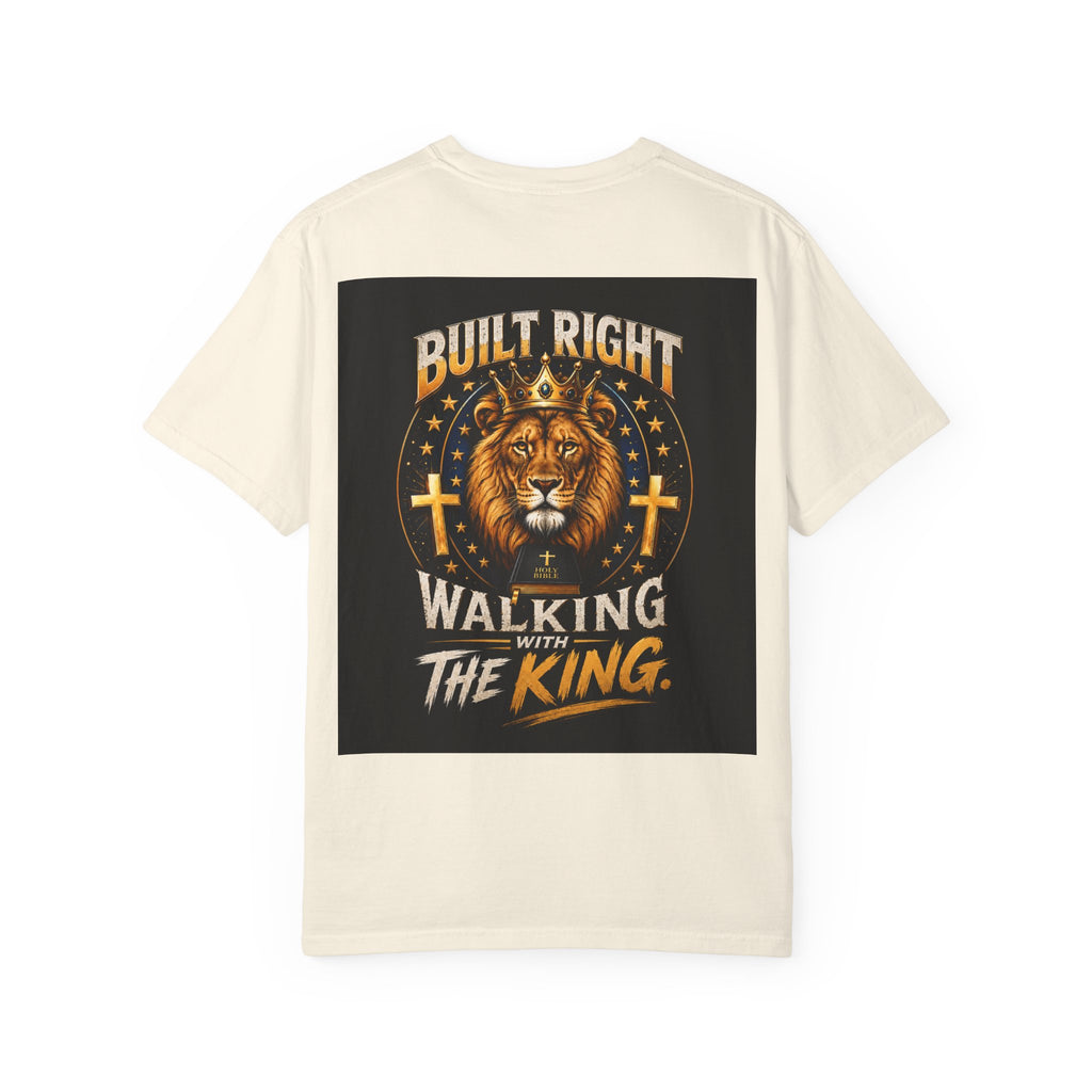 Walking with the King T-Shirt — 'Built Right' Lion Christian Faith Tee