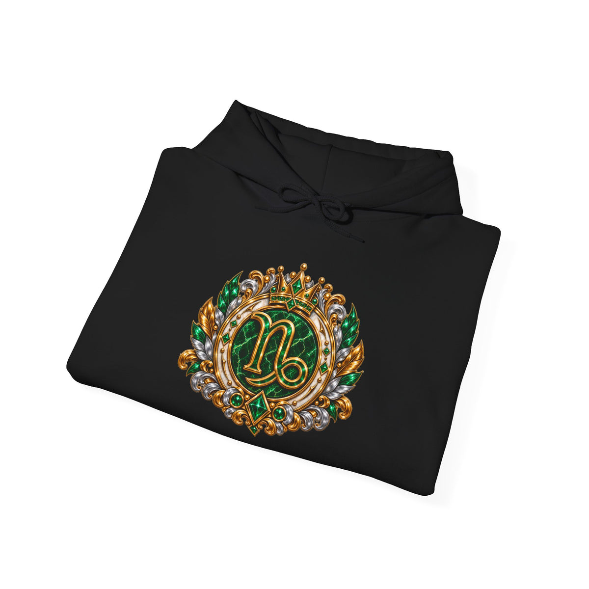 Capricorn Zodiac Crest Hoodie — Ornate Zodiac Virgo Emblem Hooded Sweatshirt