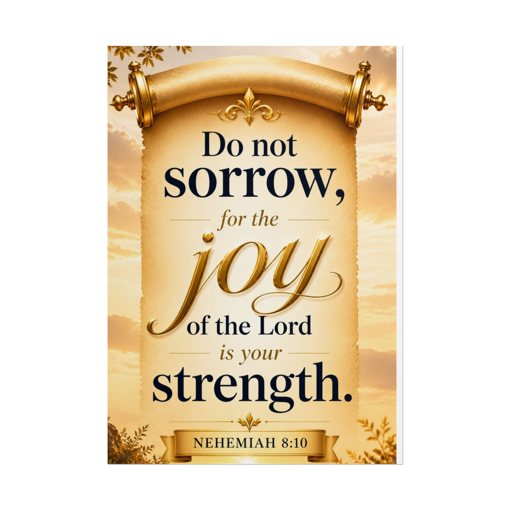Religious Poster - "Do Not Sorrow, for the Joy of the Lord is Your Strength" (Nehemiah 8:10) rolled poster