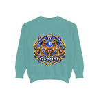 Gemini Zodiac Sweatshirt — Royal Blue & Gold Twin Symbol Crewneck