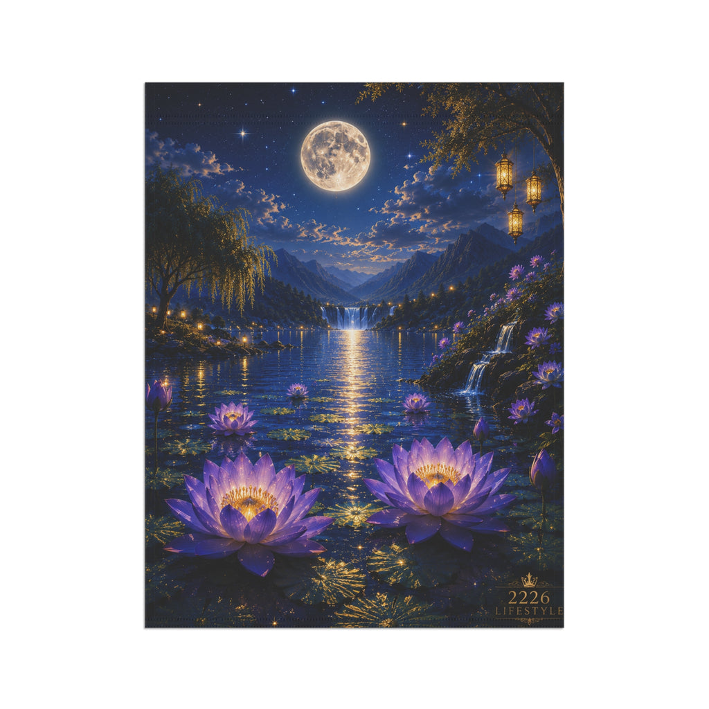Moonlit Lotus Garden Flag — Decorative Outdoor Garden Banner
