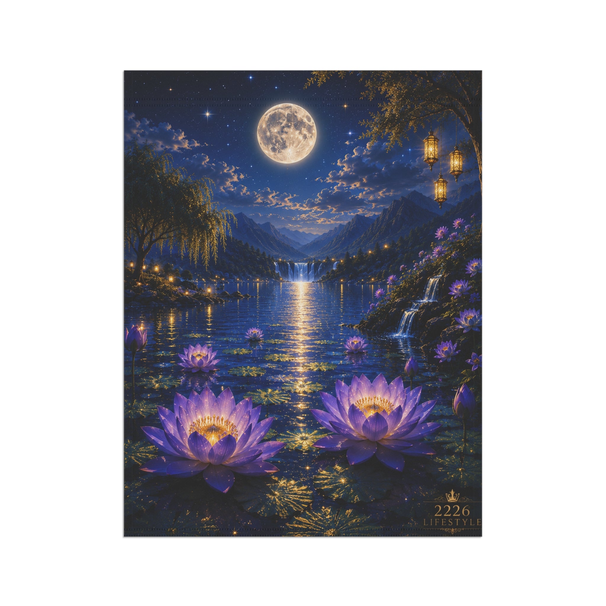 Moonlit Lotus Garden Flag — Decorative Outdoor Garden Banner