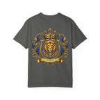 Lion Crest T-Shirt — Regal Crowned Lion with "Faith • Purpose • Peace" Back Graphic