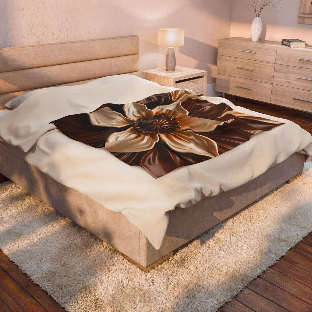 Velveteen Plush Blanket - Chocolate Floral 3D Velvet Throw