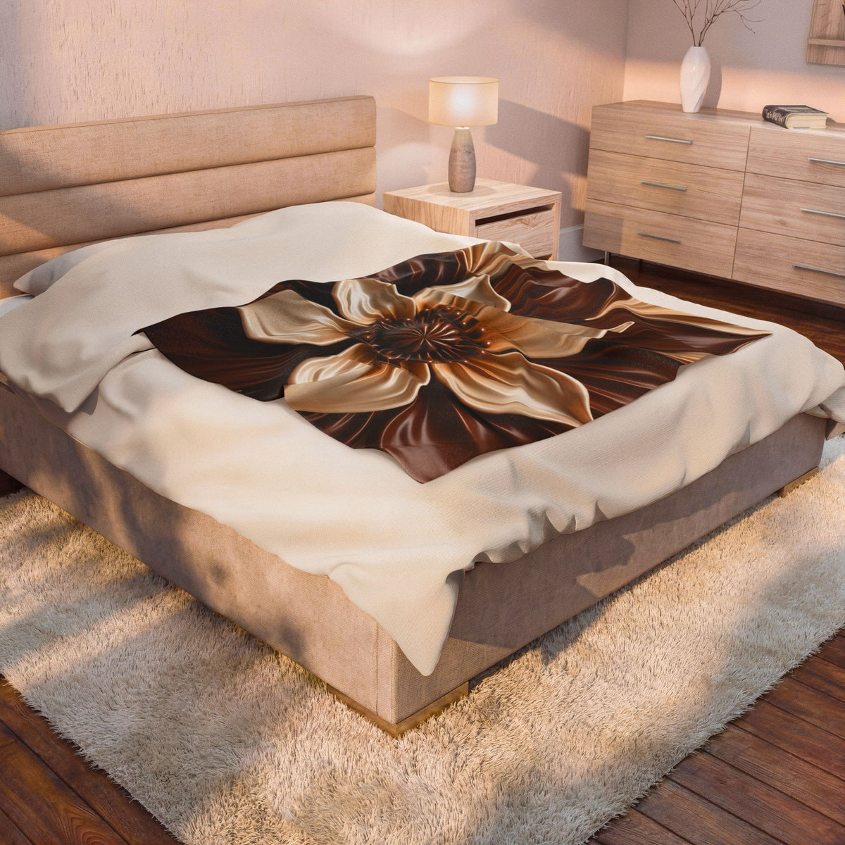 Velveteen Plush Blanket - Chocolate Floral 3D Velvet Throw