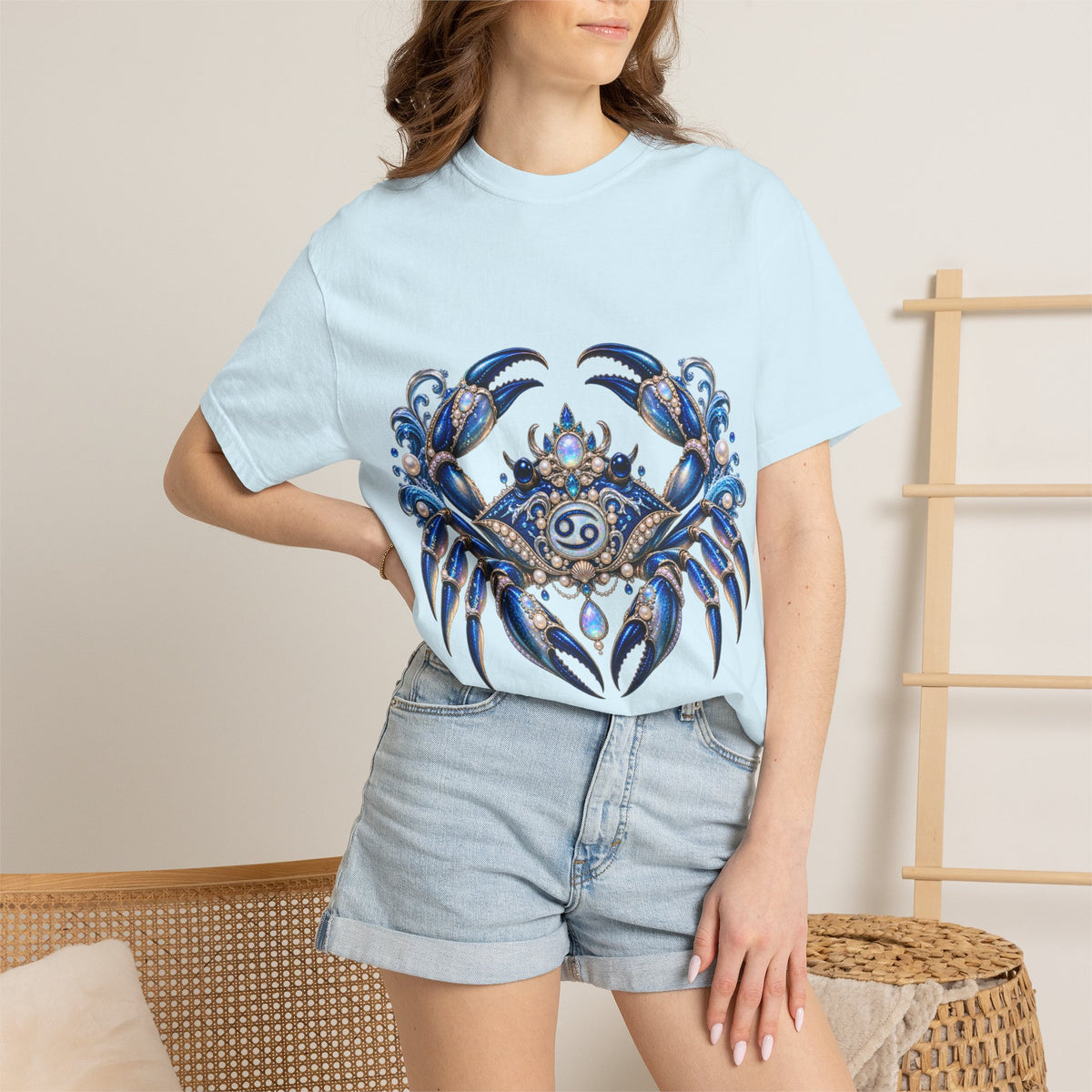 Cancer Zodiac Crab T-Shirt — Blue Astrology Tee (Cancer: Intuitive • Loyal • Nurturing)