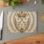 Ornate Gold Crown Glass Cutting Board — Vintage Royalty Kitchen & Serving Platter