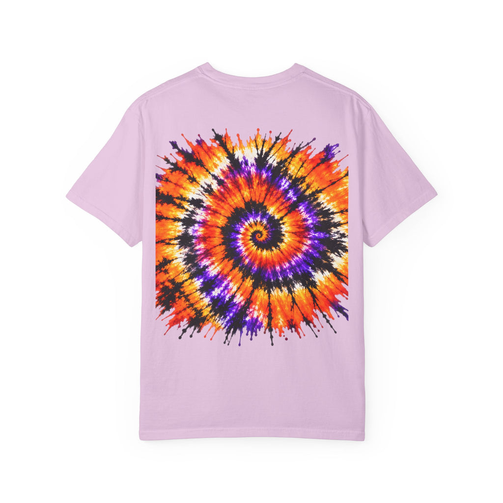 Tie-Dye Spiral T-Shirt — Orange Purple Psychedelic Graphic Tee