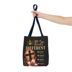She Is Built Different Christian Tote Bag – Inspirational Faith Cross Design