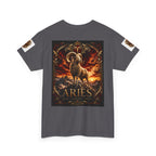 Aries Zodiac T‑Shirt — Mythic Ram Astrology Tee with 'ARIES' Emblem