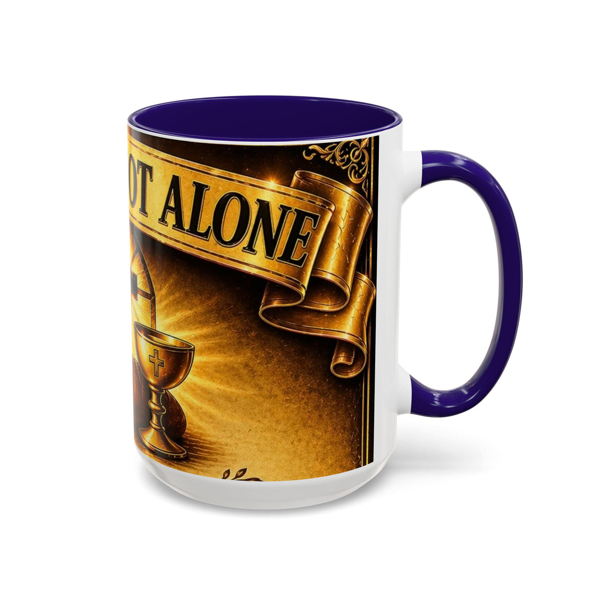 You Are Not Alone Christian Mug — Communion Cross & Bread Chalice Coffee Cup