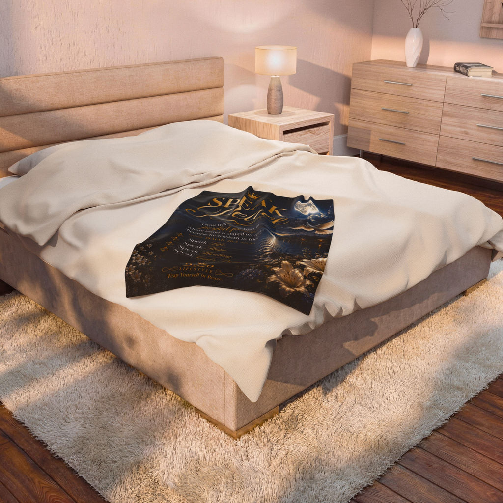 Speak Peace Velveteen Plush Blanket — Inspirational Bible Verse Isaiah 26:3 Comfort Throw