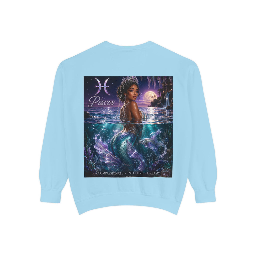 Pisces Mermaid Zodiac Sweatshirt — Pisces Symbol & 'Pisces' Artwork